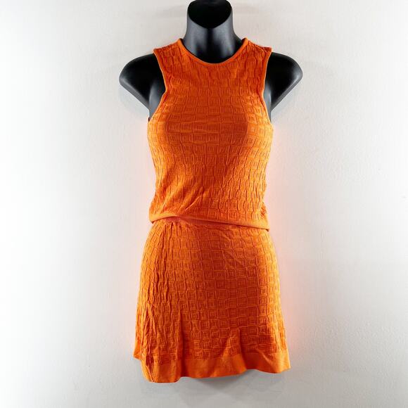 ZARA Jacquard Sleeveless Tank and Mini Skirt Matching Set Orange XS - Picture 1 of 9